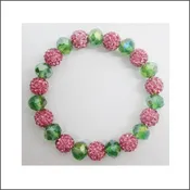 10MM RHINESTONE PINK GREEN CRYSTAL BEADED STRETCH BRACELET ( 03 PG1 )