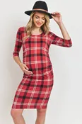 3/4 Sleeve Plaid Bodycon Maternity Dress