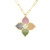 18k Yellow Gold 1.39cttw Sapphire and 0.35cttw Diamond Princess Flower Necklace