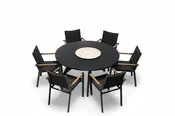 7 Pc Aluminum Outdoor Round Dining Set – Aarhus Table & Summit Sling Arm Chairs | Seats 6
