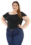 BL-T-1057 Black Bodysuit Plus de Mujer