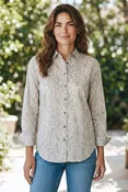 0039 ITALY LEAF PRINT BLOUSE - GREY/LIGHT BLUE
