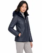 28" Reversible Navy Shearling Lamb Hooded Jacket - Maximilian