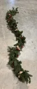 9' L Garland With Burlap Pine Cones &  Berries