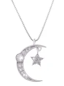 14K Gold Plated Cubic Zirconia Crescent Moon & Star Necklace
