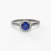 10k White Gold Sapphire Ring with Diamond Halo