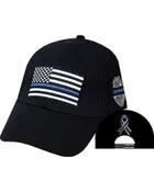 Law Enforcement Thin Blue Line Flag Embroidered Cap Brass Buckle Adjustable Back — American Heroes