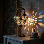 3-Globe Turkish Mosaic Table Lamp (Rainbow)