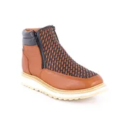 ACERO Honey & Black Basket Wave Zipper Ankle Boot