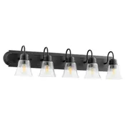 Quorum Five Light Vanity in Textured Black|Clear Seeded from the Campbell collection - 5094-5-269