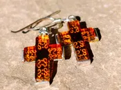 Hand Made Baltic Amber Cross Carved Earrings In Sterling Silver - Sold Per Pair - From Poland