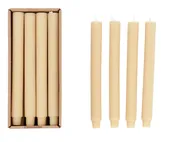 12 Unscented Pleated Taper Candles, Cream Color, Two Sizes