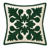 12" Hawaiian Quilt Pillow Slip - Ulu Hunter Green on Off white