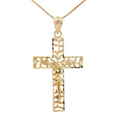 10K Yellow Gold Floral Cross Charm Necklace