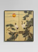 Two-Panel Crane Sunrise Byobu