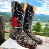 African Fish Print Cowboy Boots Square Toe