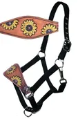 #096: Showman ®  Leather bronc halter with hand painted sunflower design