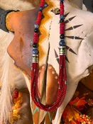 28in. Singer Heishi Necklace w/ Black Onyx, Blue Lapis, Coral, and Kingman Turquoise
