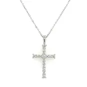 14K White Gold Round Shape Diamond Cross Pendant (.25ctw)