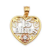 White CZ Flower Quinceañera Pendant in Tri-Color Gold