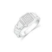 Rhodium 925 Silver Men's Moissanite Pave Bold Link Ring