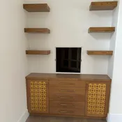 Custom Lattice Cabinet & Floating Shelf System