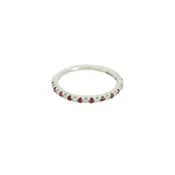 14K White Gold Band Gemstone Ring set with 11 Rubies, 0.20 ctw., and 10 G/H SI Diamonds, 0.12 ctw. total stone weight measures 0.32 ctw.