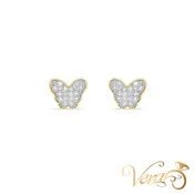 10K Yellow Gold Butterfly Stud Earrings with Natural Diamonds, 0.20 ct, 6.5mm
