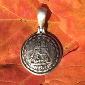 Sterling Silver Confederate Navy"man-of-war" Ship Button Civil War Relic Pendant