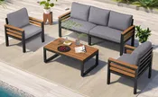 Acacia Wood 4-Piece Outdoor Patio Conversation Set with Coffee Table