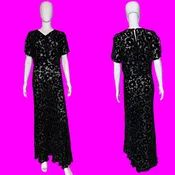 1930s Black Bias Cut Burnout Velvet Gown – Size M