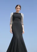 Gabrielle • Pearled Sleeves Black Gown