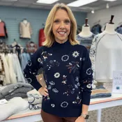 All Over Embroidered Mock Neck Sweater