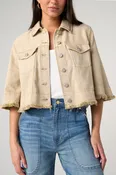 3/4 Sleeve Frayed Flounce Jacket