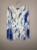 Blu Ice Size L White w/Blue Print Long Sleeve Bamboo Sweater