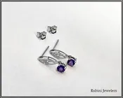 14Kt Gold Open Marquise Shape Amethyst Post Dangle Earrings