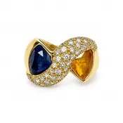 Blue & Yellow Sapphire Diamond Bow Ring