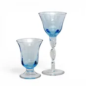 ADRIANA: Wine Glass Twisted Stem + Water "bell" Glass - LIGHT BLUE (SET of TWO pcs Wine+Water Glasses as shown)