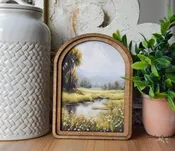 Arch Top Vintage Print on Wood – Spring Stream