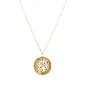 14K Gold  Gemstones Clover Pendant Necklace
