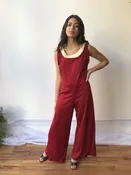60s blond mink palazzo jumpsuit / 1960s burgundy wide leg jumpsuit / cocktail party sleeveless jumpsuit — Dusty Rose Vintage