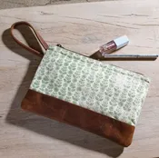 10" Green Floral Canvas Zip Pouch