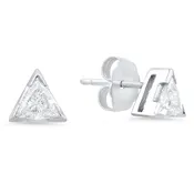 14K White Gold Stud Earrings with 2 Trilliant Cut Diamonds