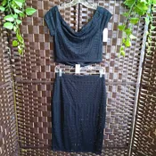 BLACK,4,LACE CROP TOP W/SKIRT
