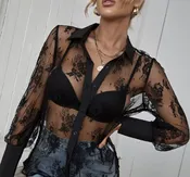 Black sheer button up long sleeve
