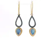 18 karat tri colored black, white, and yellow gold, with blue moonstone earrings — 33 Jewels at El Paseo