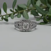 14K White Gold Neil Lane 2.18ctw Cushion Cut Halo Split Shank Engagement Ring
