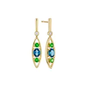 14KT Gold Blue Topaz & Green Garnet Earrings