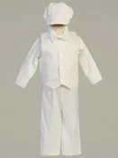 Boys Cotton Christening Pant/Vest Set with Hat