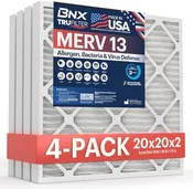 BNX TruFilter 20x20x2 Air Filter MERV 13 (4-Pack) – MADE IN USA – Electrostatic Pleated Air Conditioner HVAC AC Furnace Filters for Allergies, Pollen, Mold, Bacteria, Smoke, Allergen, MPR 1900 FPR 10 –